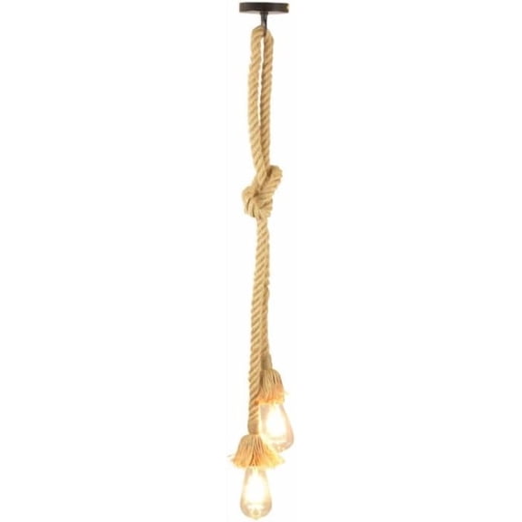 GUAJDE-2 Head 1.5 Meter Vintage Hemp Rope Pendant Light Fixture E26/E27 Base, Vintage Ceiling Light Lamp,Retro Style for Dining Hall Restaurant Bar Lighting(Bulb not Included)