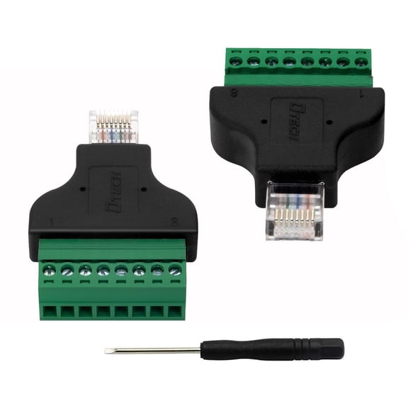 GUAJDE-2-Pack RJ45 Breakout Board Connector Solderless RJ45 Male to 8 Pin Screw Terminal Adapter 8p8c 568B Standard Network Block for CCTV Digital DVR Cable Extension Ethernet Cat 5e Cat6 Extender