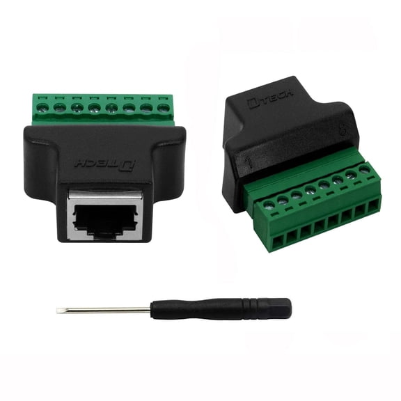 GUAJDE-2-Pack RJ45 Breakout Board Solderless RJ45 Female Connector to 8 Pin Screw Terminal Adapter 8p8c 568B Standard Network Block for CCTV Digital DVR Cable Extension Ethernet Cat 5e Cat6 Extender