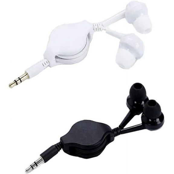 GUAJDE-2 Pack Retractable Earbuds Wired Earphone Portable 3.5mm Plug Stereo in-Ear Headphone Wiring Ear Buds for Computer PC Tablet Phone Airplane Airline Flight Fly Trip Plane Laptop MP3 Player