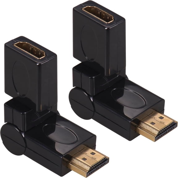 GUAJDE-2-Pack Right Angle HDMI 2.0 Male to Female Connector HDMI Swivel Adapter 90 180 270 360 Degree Angle Adjustable Rotatable Gold-Plated Support 3D & 4K