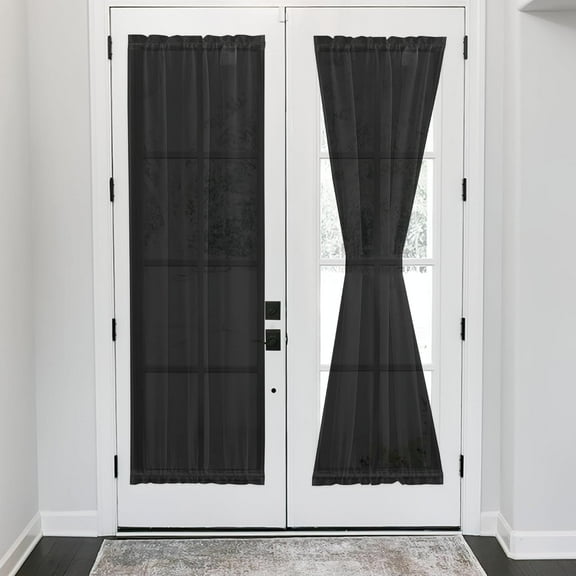 GUAJDE-2 Panels Black Semi Sheer French Door Sidelight Curtains 72 Inches Long, Light Filtering Front Door Voile Drapes Patio Sliding Glass Window, 30 by 72 Inch Long