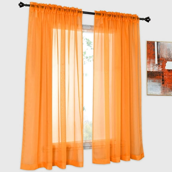 GUAJDE-2 Panels Solid Color Orange Sheer Curtains Elegant Rod Pocket Window Voile Panels Drapes for Bedroom Living Room (52X54 Inches)