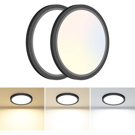 GUAJDE-2PACK Flush Mount LED Ceiling Light Fixture Black, 4.7Inch 8Watt, 3000K-4500K-6000K 3 Color Selectable Ceiling Lamp Low Profile Ceiling Light for Closet Basement Hallway Porch
