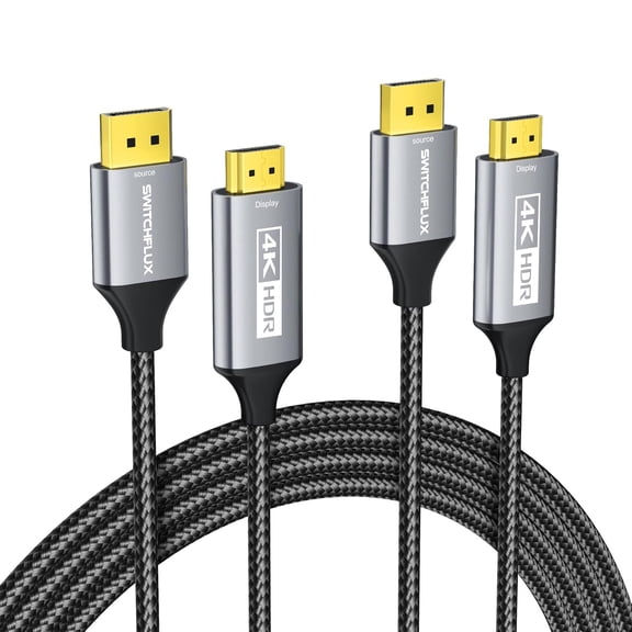 GUAJDE-2Pack DisplayPort to HDMI Cable 6Ft (4K@60Hz,1440P/2K@120Hz) Uni-Directional Display Port 1.2 to HDMI 2.0 Braided Cord,DP to HDMI Compatible with AMD,NVIDIA,Desktops,and Gaming Monitors