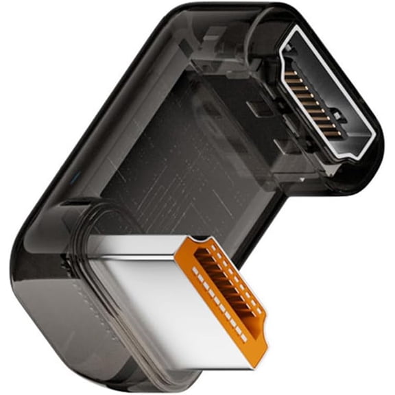 GUAJDE-360 Degree Down Angled Opposite U Shape Back HDMI Male to HDMI 2.1 Female Adapter UHD 8K 60hz HDTV Extender Transparent with Smart LED Light for Monitor