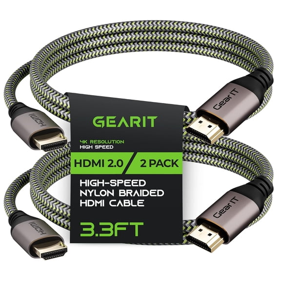 GUAJDE-4K HDMI Cable, (2-Pack / 3.3ft / 1m) High-Speed HDMI 2.0b, 4K 60hz, 3D, ARC, HDCP 2.2, HDR, 18Gbps - Nylon Braided Cord