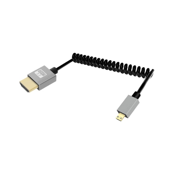 GUAJDE-4K Micro HDMI to HDMI Coiled Cable 2.2FT, Spring Spiral HDMI to Micro HDMI Cable, Short Cord 2.0 4K@120Hz 18Gbps for Camera/Camcorder/HDTV/Tablet