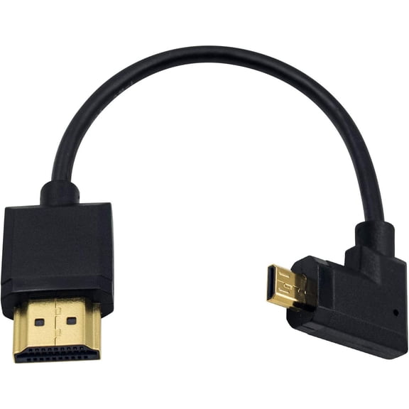 GUAJDE-4K Micro HDMI to HDMI Cable (6 inch/ 15cm), Extreme Thin Left Angled Micro-HDMI Male to HDMI Male Cable for GoPro, Digital Camera