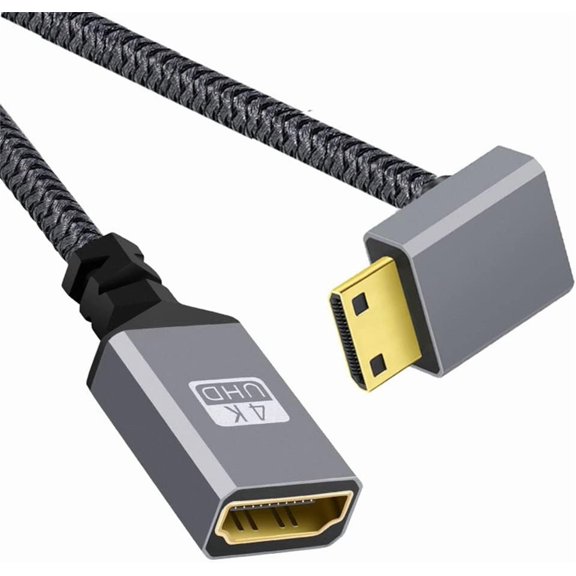 GUAJDE-4K Type-C 90 Degree Down Angled MINI HDMI 1.4 Male to HDMI Female Extension Cable for DV MP4 Camera DC Laptop