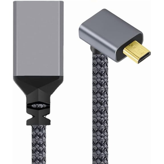 GUAJDE-4K Type-D 90 Degree Up Angled Micro HDMI 1.4 Male to HDMI Female Extension Cable for DV MP4 Camera DC Laptop