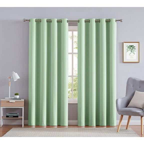 GUAJDE-84" Curtains for Bedroom Chevron Light Green Half Light Blocking Window Curtain Drapes for Living Room 2 Pack Grommet Top