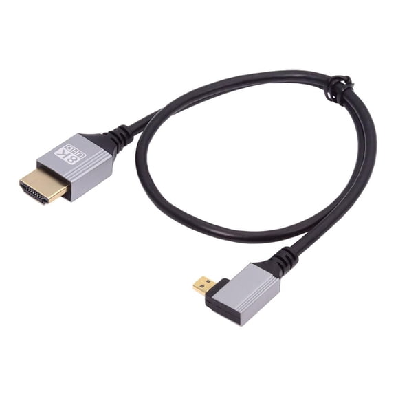 GUAJDE-8K 4K Ultra Thin Micro HDMI 2.1 HDTV Cable Hyper Super Flexible Slim Cord Type-A to Type-D Right Angled for Camera HDTV 50cm