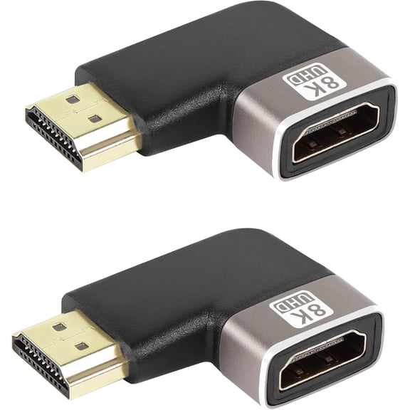 GUAJDE-8K 90 Degree Angle HDMI Male to Female Adapter Coupler HDMI 2.1 Right Angle L-Shape Extender,Support 8K@60Hz/4K@120Hz HDR, for TV Projector Laptop PC,2 Pcs,(Bend Left)