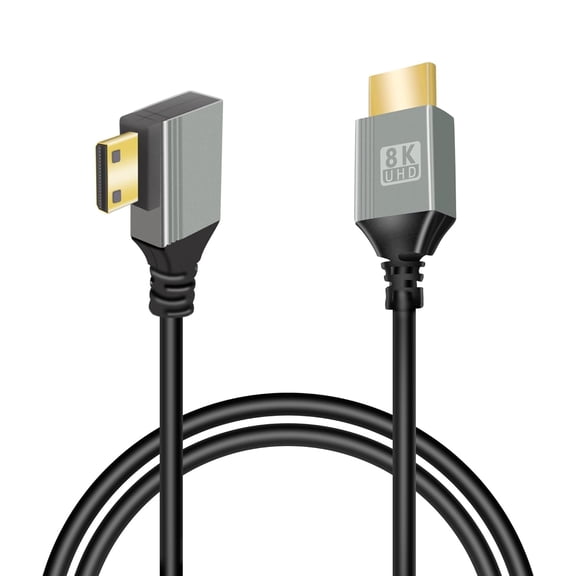 GUAJDE-8K Mini HDMI to HDMI Cable, 90 Degree Left Angle 1M, Supports 8K@60Hz Video, 4K@144Hz for Camera, Camcorder, HDTV, Laptop (Left Angle Mini HDMI 1M)
