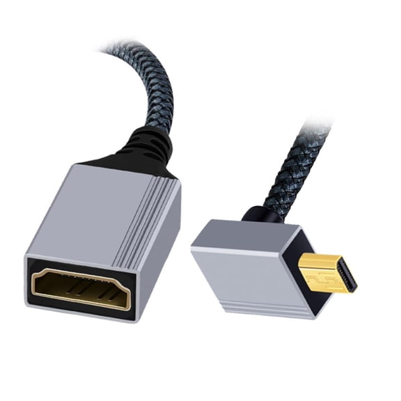 GUAJDE-8K Type-D Micro HDMI 2.1 Male 90 Degree Up Angled to HDMI Female Extension HDTV Cable for DV Camera Laptop Portable Monitor