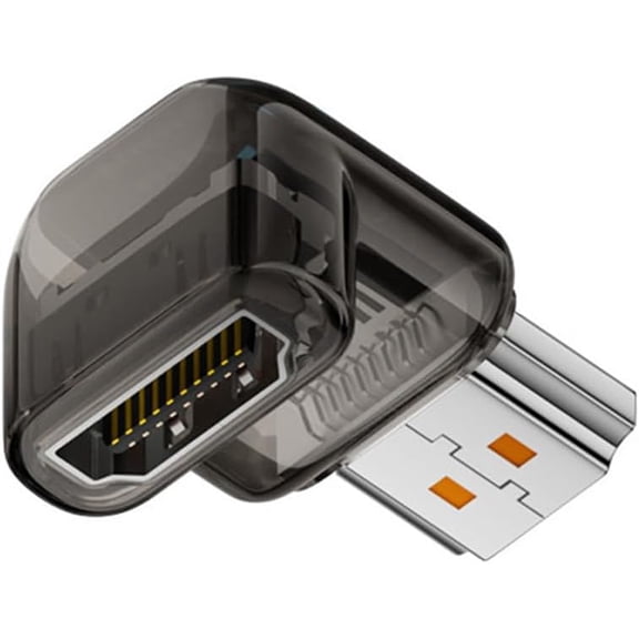 GUAJDE-90 Degree Down Angled HDMI Male to HDMI 2.1 Female Adapter UHD 8K 60hz HDTV Extender Transparent with Smart LED Light for Monitor TV Projector