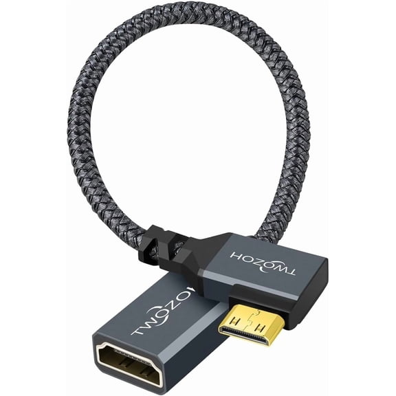 GUAJDE-90 Left Angle Mini HDMI to HDMI Adapter Cable - 0.6FT, Supports 3D/4K 1080p