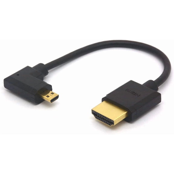 GUAJDE-Angled Micro HDMI to HDMI Cable, Micro HDMI Male to HDMI Male Extension Cord 1080P 3D 4K 60Hz Ethernet Adapter Connector 15CM (Left)