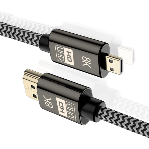 GUAJDE-Cable 8K Micro HDMI to HDMI HDTV Cable 4K UHD Braid Cord High Speed Type-A Male to Type-D Male for Computer HDTV (150cm)