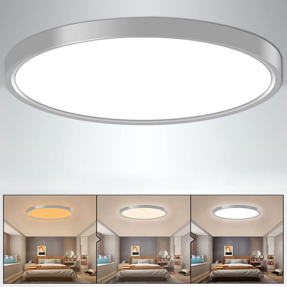 GUAJDE-Ceiling Light 9 Inches, 3 Color Temperatures Switchable 18W Round White Shell LED Ceiling Mount Light for Bedroom, Kitchen, Living Room, Dining Room -3000K/4500K/6500K