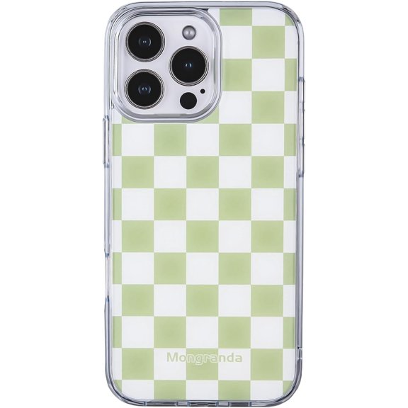 GUAJDE-Compatible with iPhone 16 Pro Max Case Checkered for Women,Military-Grade Protection,Scratch-Resistant,Yellowing Resistant TPU,Cute Phone Case Checkered 6.9 inches-Sage Green Checkered