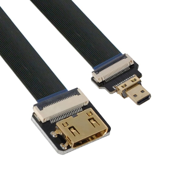 GUAJDE-Cord Ultra Slim Micro HDMI Male to Mini HDMI Female Extension FPC Flat Cable 1080P for FPV HDTV Multicopter Aerial Photography D1-C4 (50cm)