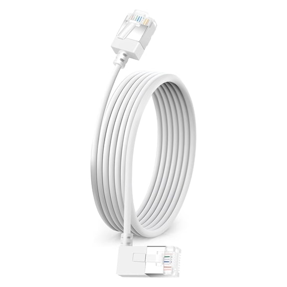 GUAJDE-Flexible Cat 6 Ethernet Cable 90 Right Angled 6.6 Feet, Ultra Thin & Slim Rj45 LAN Cord Gigabit Applicable for Mac, PC, Router, Windows (White)