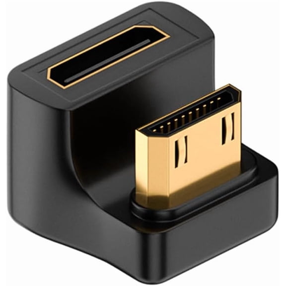 GUAJDE-Gold 8K U Shape Mini HDMI 2.1 Adapter, 360 Degree Mini HDMI Male to Female Extension Adapter Support 8K@60Hz,48Gbps for Camera, Monitors, DVRs 1piece (Down Angle)