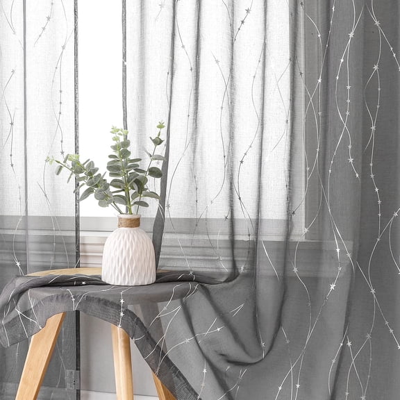 GUAJDE-Grey Sheer Curtains for Living Room 95 inch Length,Privacy & Light Filtering Semi Sheer Curtain,Lightweight Voile Transparent Window Drapes for Bedroom/Kitchen,Set of 2 Panels