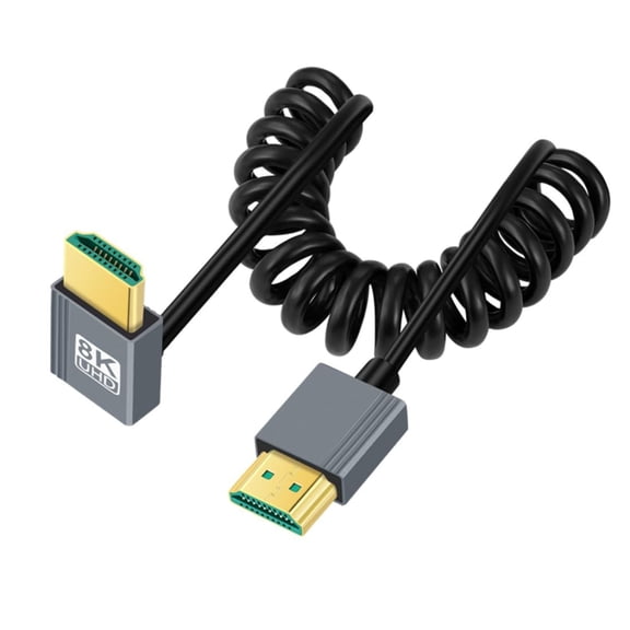 GUAJDE-HDMI 2.1 Coiled Cable,HDMI Male to Male 90 Degree Down Angled 8K@60Hz 4K@120Hz 48Gbps Ultra High-Speed Gold-Plated Cable 1.0M/3.28FT for TV, Monitor, Computer