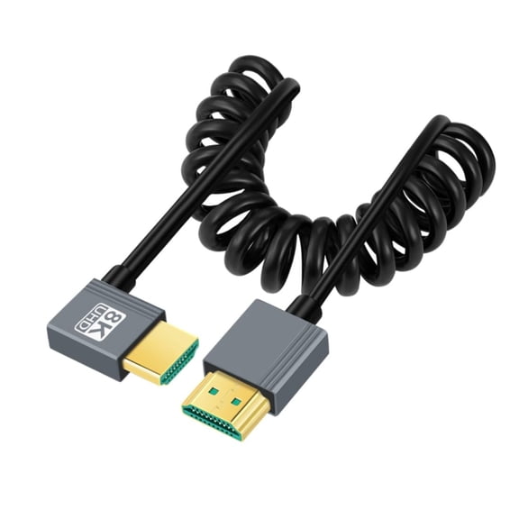 GUAJDE-HDMI 2.1 Coiled Cable,HDMI Male to Male 90 Degree Left Angled 8K@60Hz 4K@120Hz 48Gbps Ultra High-Speed Gold-Plated Cable 1.0M/3.28FT for TV, Monitor, Computer