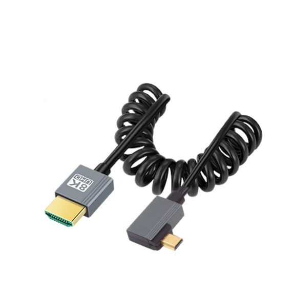 GUAJDE-HDMI 2.1 Coiled Cable,HDMI Male to Micro HDMI Male 90 Degree Right Angled 8K@60Hz 4K@120Hz 48Gbps Ultra High-Speed Gold-Plated Cable 1.0M/3.28FT for TV, Monitor, Computer