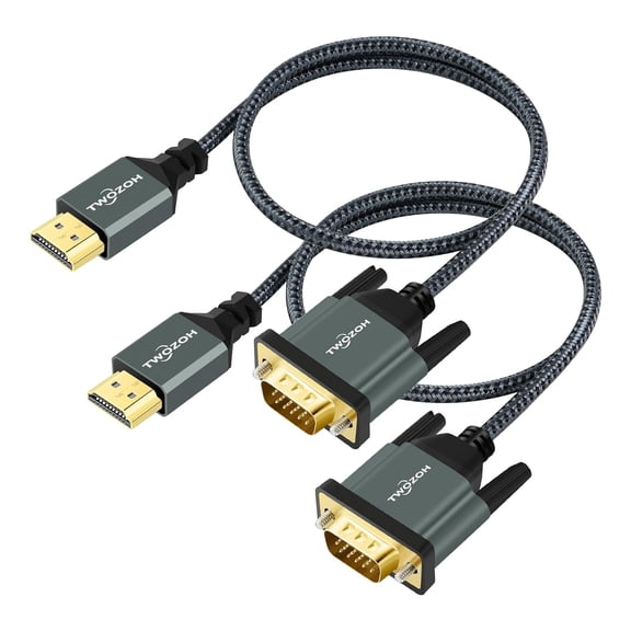 GUAJDE-HDMI to VGA Cable 3.3FT 2 Pack. Aluminum Alloy Shell Nylon Braided & Gold-Plated HDMI VGA Support 1080P/60HZ for Desktop, Laptop, PC, Monitor, Projector, HDTV