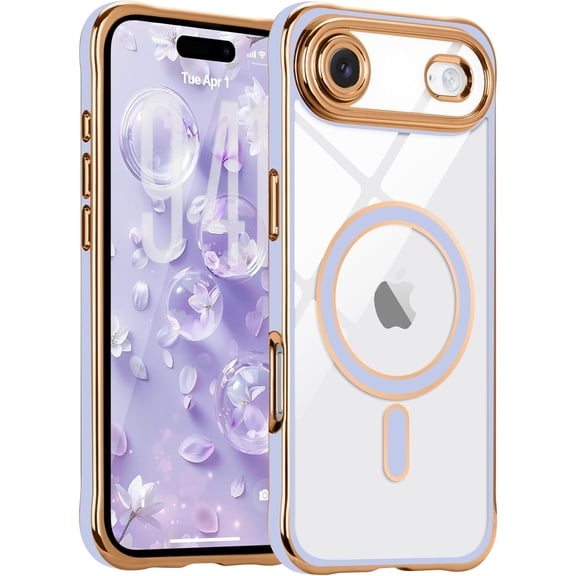 GUAJDE-Magnetic for iPhone Air Case [Compatible with MagSafe] Full Camera Lens Protector Luxury Plating Soft Clear Silicone Cover for Women Men Shockproof Phone Case for iPhone 17 Air, Lavender