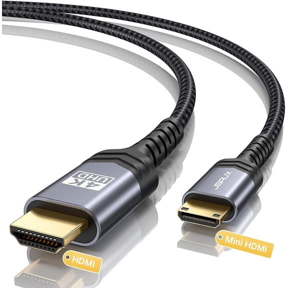 GUAJDE-Mini HDMI to HDMI Cable 3FT, [Aluminum Shell, Braided] High Speed 4K 60Hz HDMI 2.0 Cord, Compatible with Camera, Camcorder, Tablet and Graphics/Video Card, Laptop, Raspberry Pi Zero W - Grey