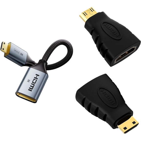 GUAJDE-Mini HDMI to HDMI Adapter 2-Pack 4K with 1 Pack 8K Cable Adapter