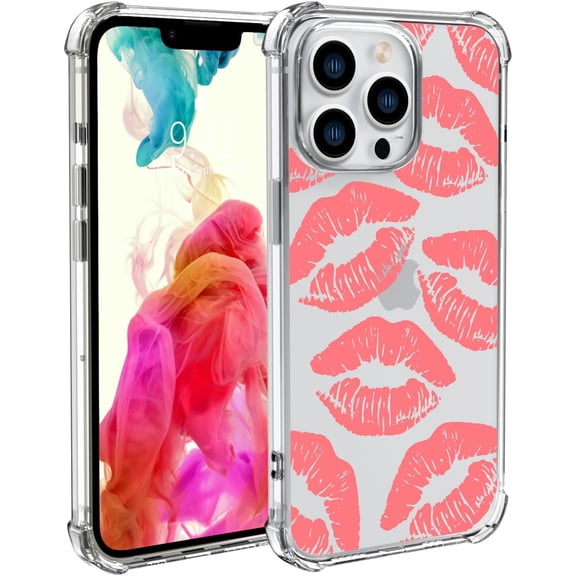 GUAJDE-Pink Kiss Phone Case for iPhone 14 - Clear, Shockproof, Anti-scratch, Transparent, Preppy