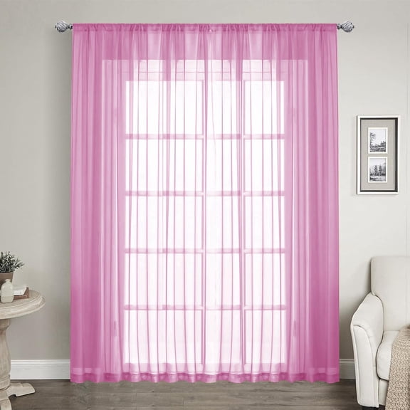GUAJDE-Pink Sheer Curtains 84 inches Long 1 Panels Set Bedroom Sheer Curtains Sheer Curtain for Living Room 100" W x 84" L