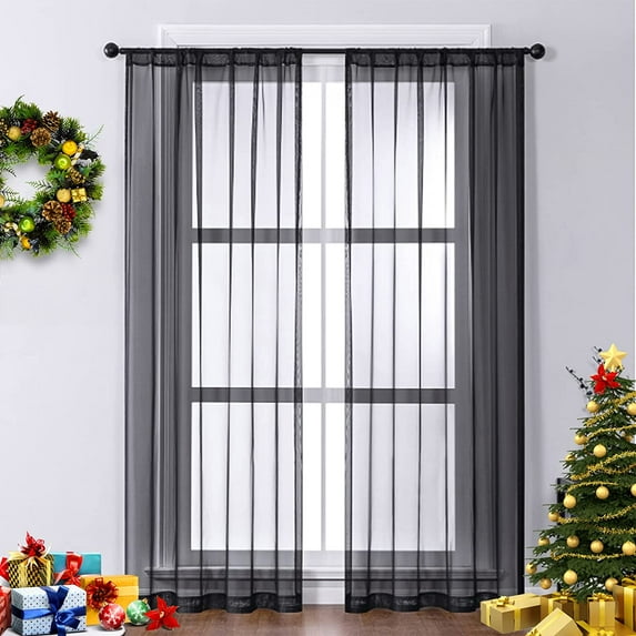 GUAJDE-Sheer Curtains Black 2 Panels Sheers Bedroom 95 inches Long Rod ...