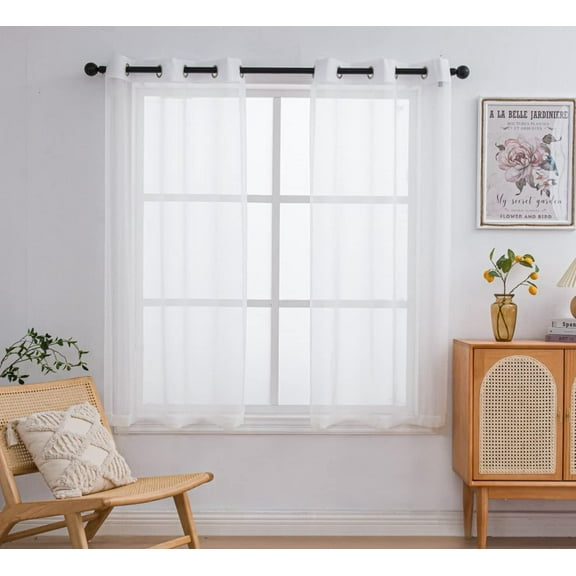GUAJDE-Sheer Curtains Panels Ring Top Airy Voile Window Draperies for Dining Room 2 Panel (Beige, W52XL45)
