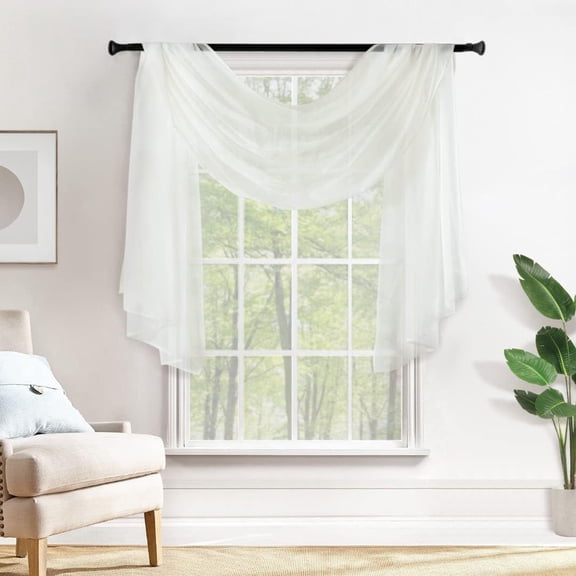 GUAJDE-Sheer Window Scarf Valance - Luxury Topper Curtain Scarf Draping Fabric for Wedding Ceremony Canopy Bed, Swag Curtain Window Treatment One Panel, 54 x 144 Inches Long, Ivory