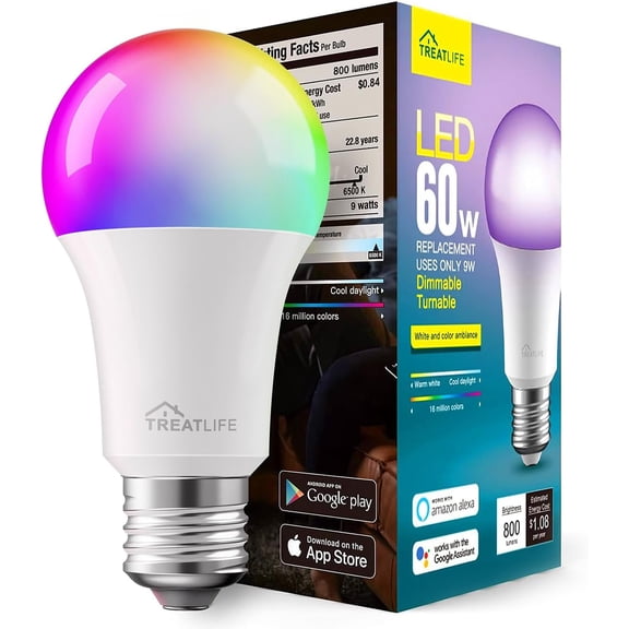 GUAJDE-Smart Light Bulbs, UL Certified WiFi Bluetooth Color Changing Light Bulb, A19 LED Smart Bulb Works with Alexa & Google Home, 60W Equivalent 800 Lumen, for Smart Home Lighting