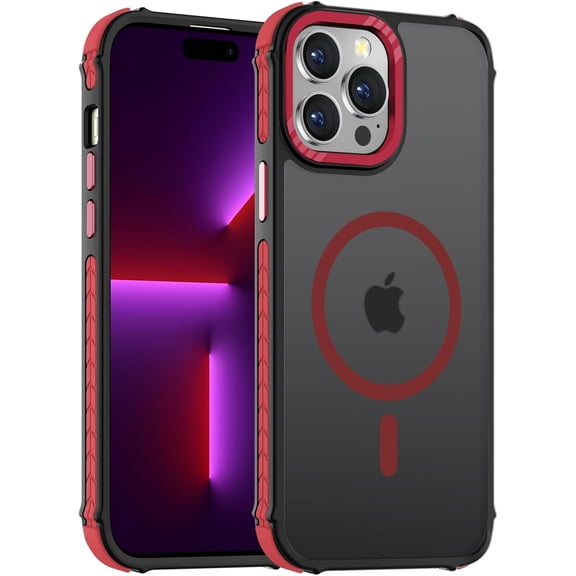 GUAJDE-Strong Magnetic Case for iPhone 14 Pro Max 6.7-Inch,[Compatible with Magsafe][Military Grade Drop Protection] Translucent Matte Shockproof Protective Phone Cover-Forest Red