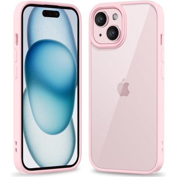 GUAJDE-Thin Slim Clear case for iPhone 15 Plus/ 14 Plus, Transparent Hybrid Hard Shell Plastic & Soft Silicone Rubber Bumper, Non-Yellow Acrylic Protective Lightweight Cover for Women, Light Pink