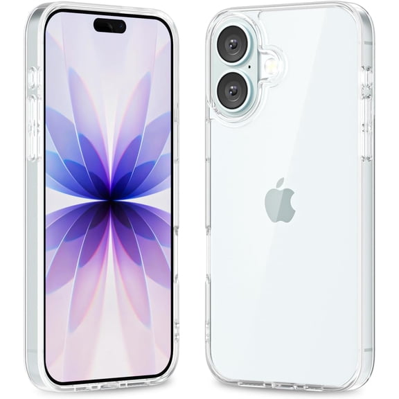 GUAJDE-Thin Slim Clear case for iPhone 17, Transparent Hybrid Hard Shell Plastic & Soft Silicone Rubber Bumper, Non-Yellow Acrylic Protective Lightweight Cover for Women, Clear