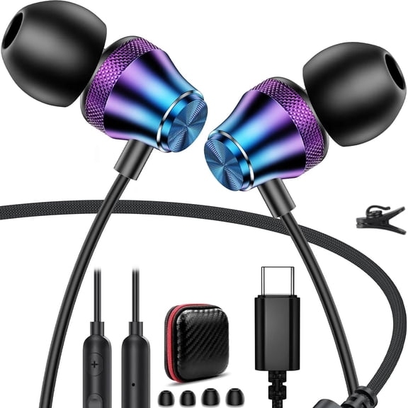 GUAJDE-USB C Headphones Type C Earbuds for iPhone 17 Pro Max 16e 16 15 In-Ear Noise Canceling Volume Control Mic Android Wired Earphone for iPad 10 Samsung Z Flip 7 6 S25 A16 A17 S24 S23 A36 Pixel 10