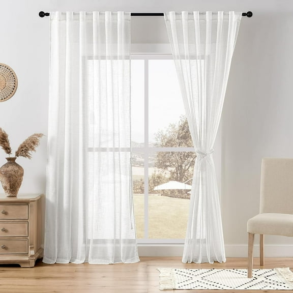 GUAJDE-White Linen Sheer Curtains, 84 Inches Long Rod Pocket & Back Tab Linen Texture Semi Sheer Window Covering, Light Airy Privacy Sheer Curtains Panels for Bedroom Living Room 52" W x 84" L, Set o