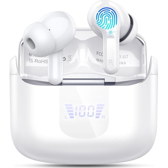GUAJDE-Wireless Earbuds, 2025 Bluetooth 5.4 Headphones NEW Ear Buds 40H Bass Stereo in-Ear Earphones ENC Noise Cancelling Earbuds with 4 HD Mic, USB-C LED Display IP7 Waterproof Sport Headset for And