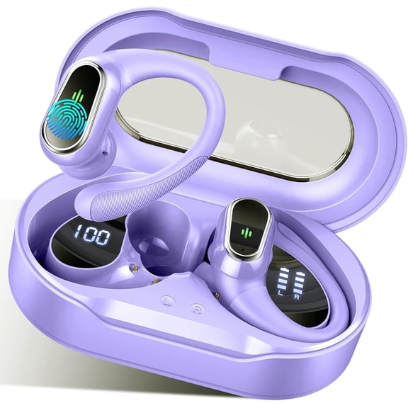 GUAJDE-Wireless Earbuds, 2025 Bluetooth 5.4 Headphones Sport, Bluetooth Earbuds with ENC Noise Canceling Mic, 50H Stereo Wireless Headphones IP7 Waterproof with Earhooks, Dual LED Display for Workout